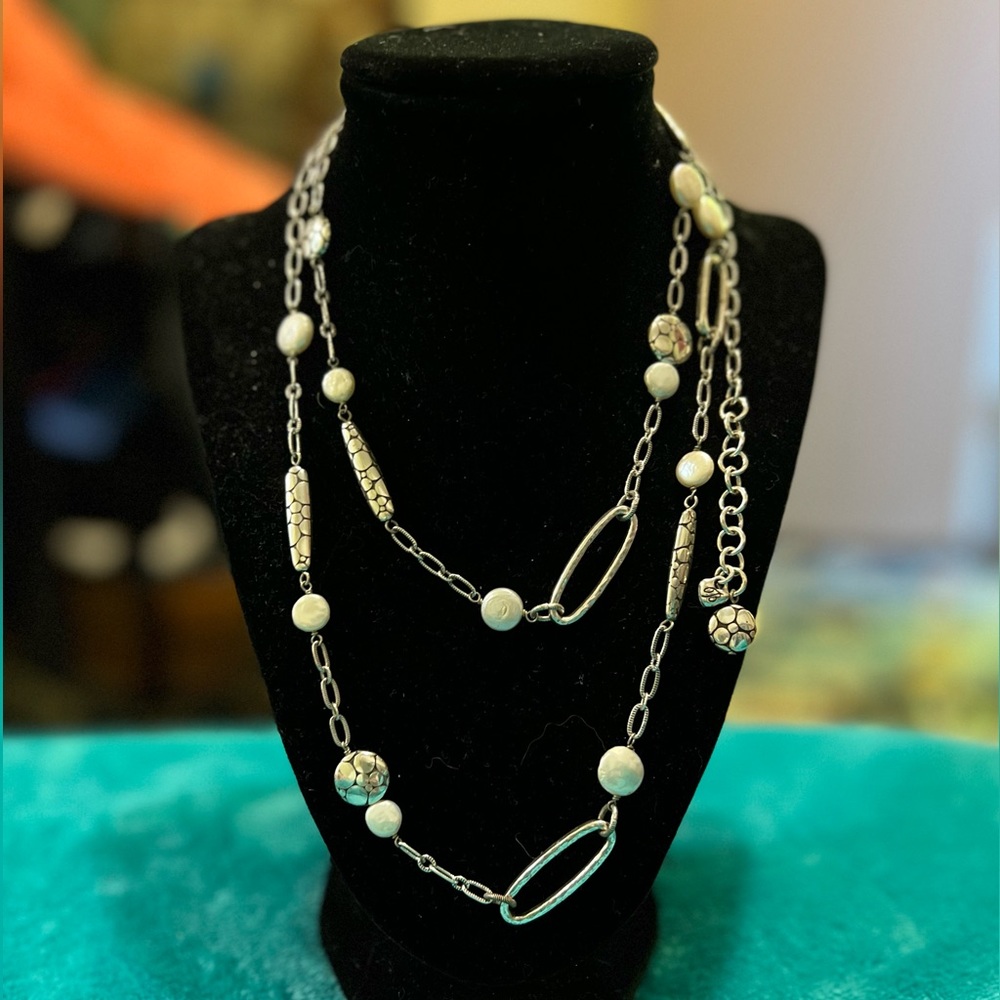 Brighton Pebble Pearl adjustable necklace lobster claw clasp